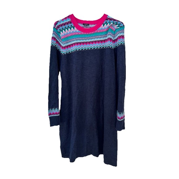 Talbots Women's Fair Isle Shift Sweater Dress Navy Long Sleeve NWT PXL Petite - Picture 2 of 7
